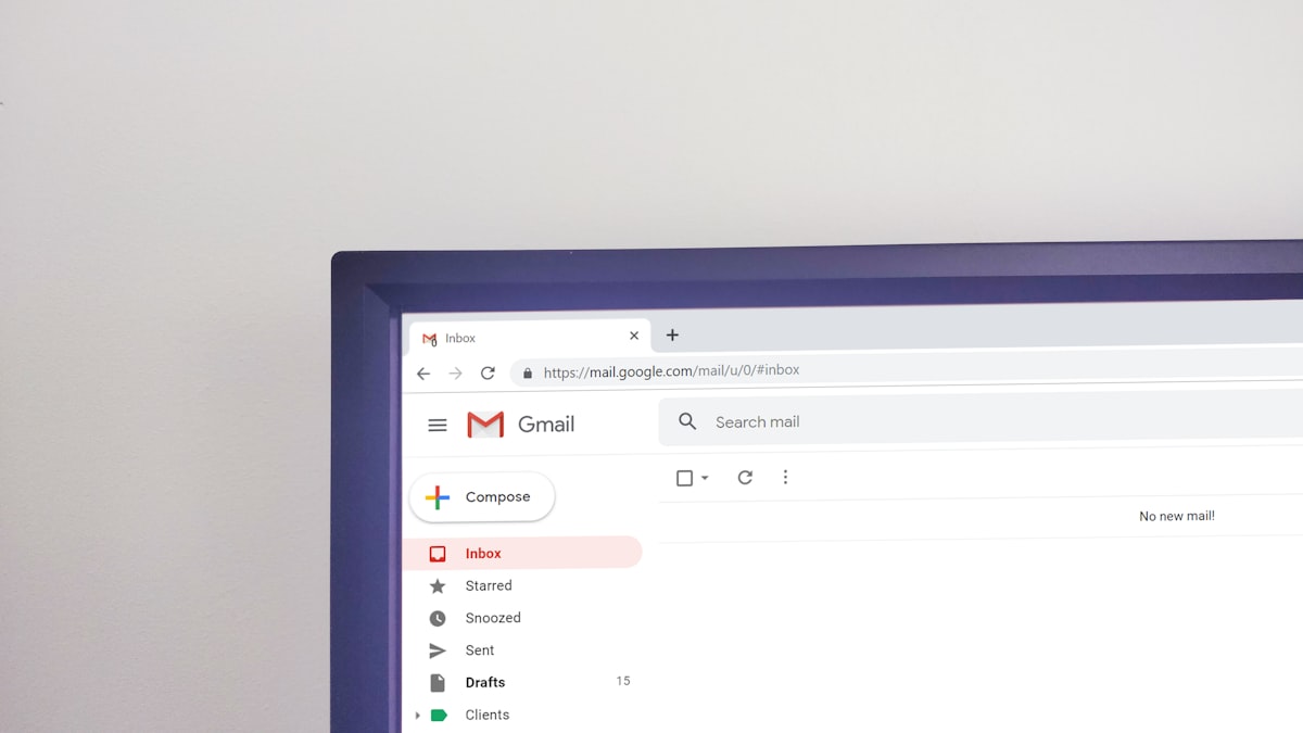 An email inbox open on a desktop monitor